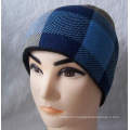 Checked Pattern Knitted Beanie Warm Hat with Fleece Inside (1-2543)